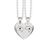 Heart Between Countries Engraved Necklace (2 Necklaces)