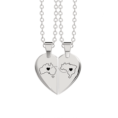 Heart Between Countries Engraved Necklace (2 Necklaces)