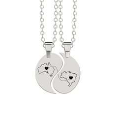 Heart Between Countries Yin/Yang Engraved Necklace (2 Necklaces)