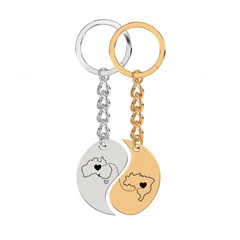 Heart Between Countries Yin/Yang Engraved Keychain (2 Keychains)