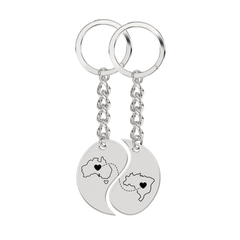 Heart Between Countries Yin/Yang Engraved Keychain (2 Keychains)