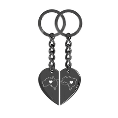 Heart Between Countries Engraved Keychain (2 Keychains)