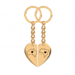 Heart Between Countries Engraved Keychain (2 Keychains)