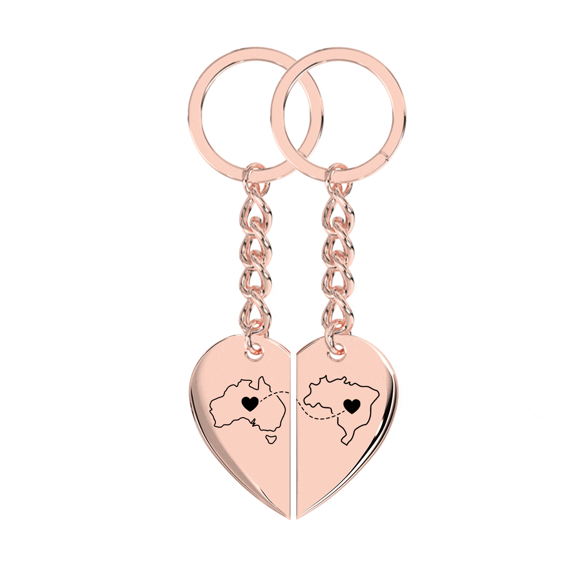 Heart Between Countries Engraved Keychain (2 Keychains)