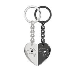 Heart Between Countries Engraved Keychain (2 Keychains)