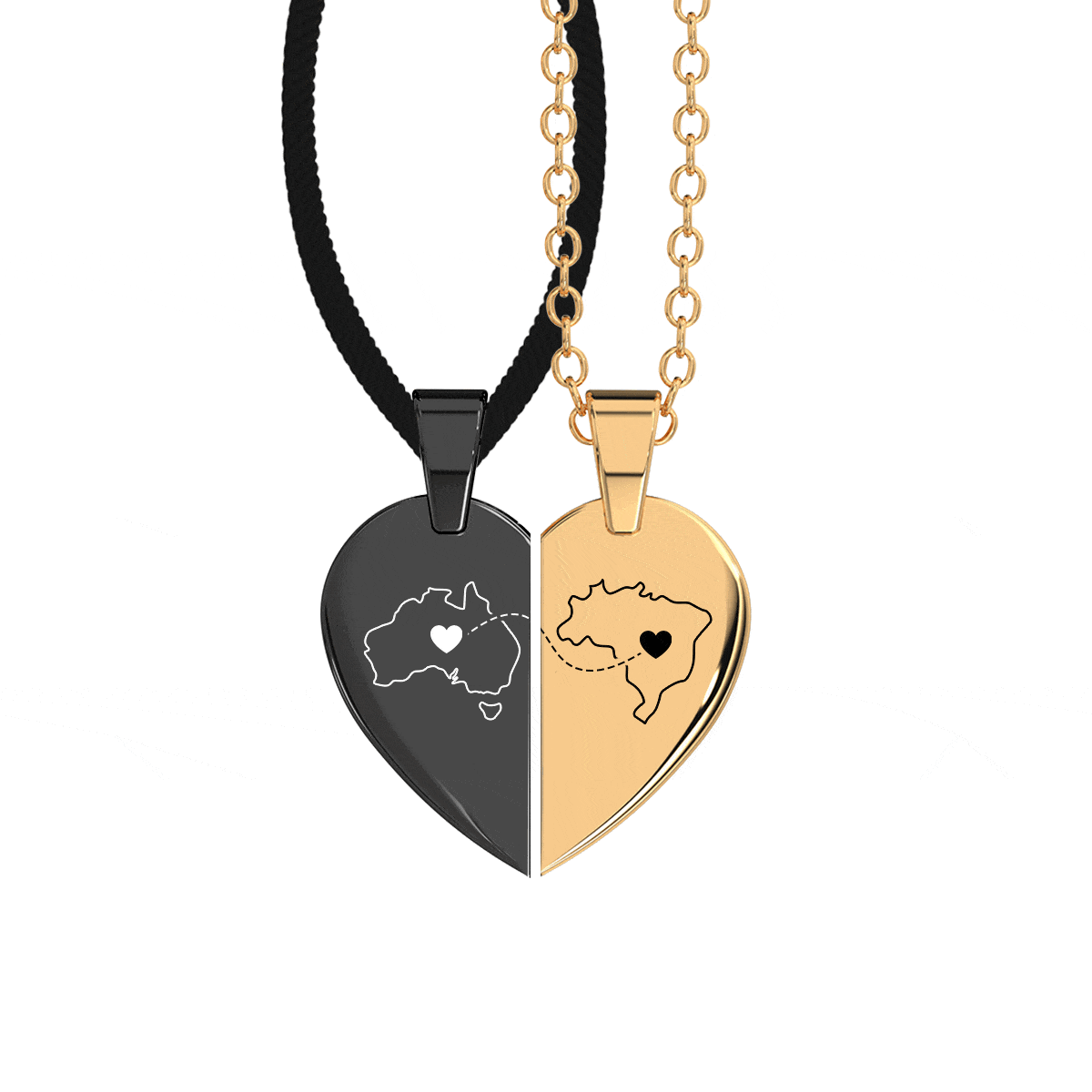 Heart Between Countries Engraved Necklace (2 Necklaces)