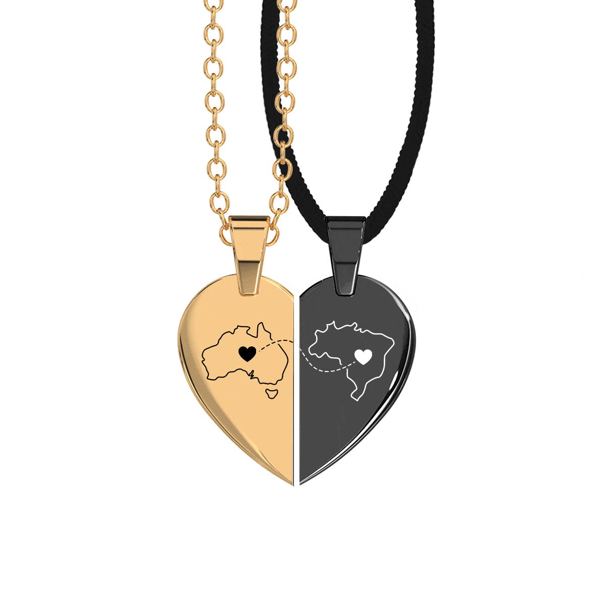 Heart Between Countries Engraved Necklace (2 Necklaces)