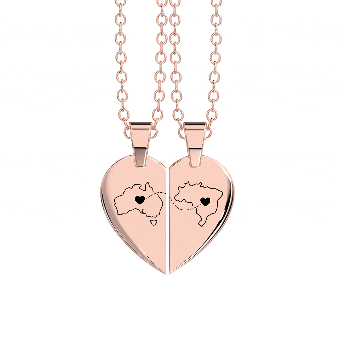 Heart Between Countries Engraved Necklace (2 Necklaces)