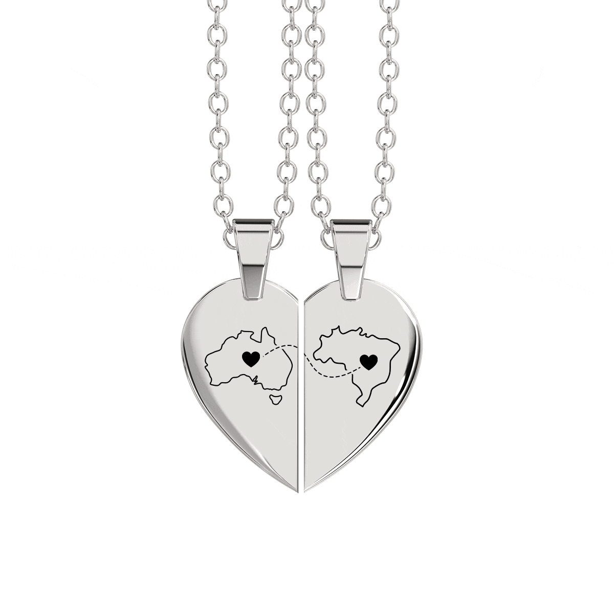 Heart Between Countries Engraved Necklace (2 Necklaces)