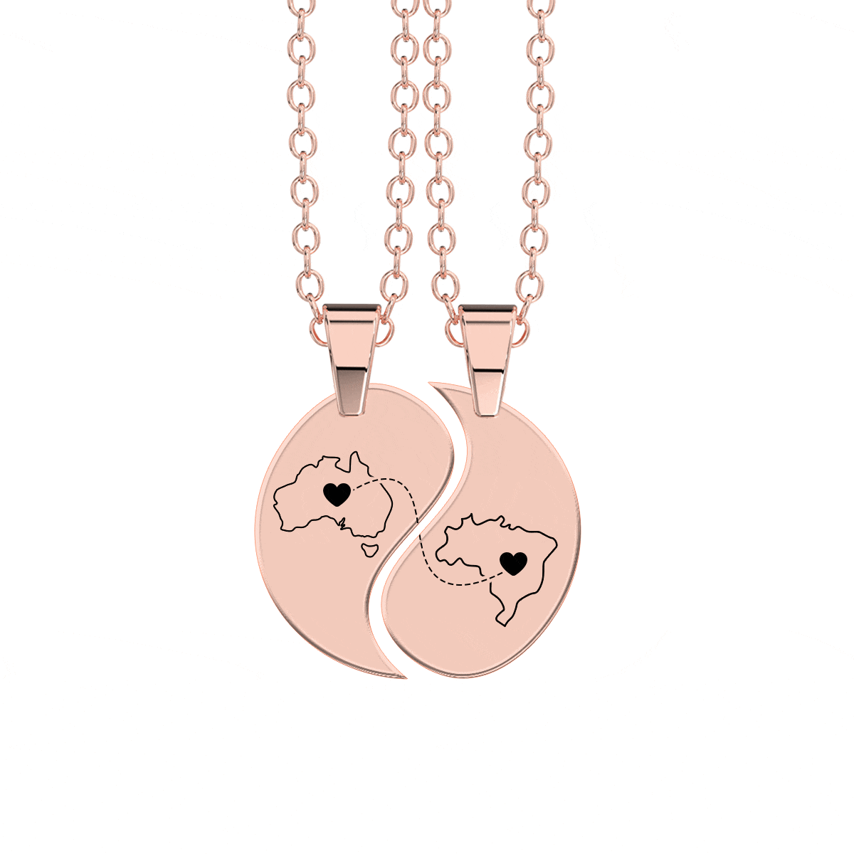 Heart Between Countries Yin/Yang Engraved Necklace (2 Necklaces)