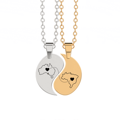 Heart Between Countries Yin/Yang Engraved Necklace (2 Necklaces)