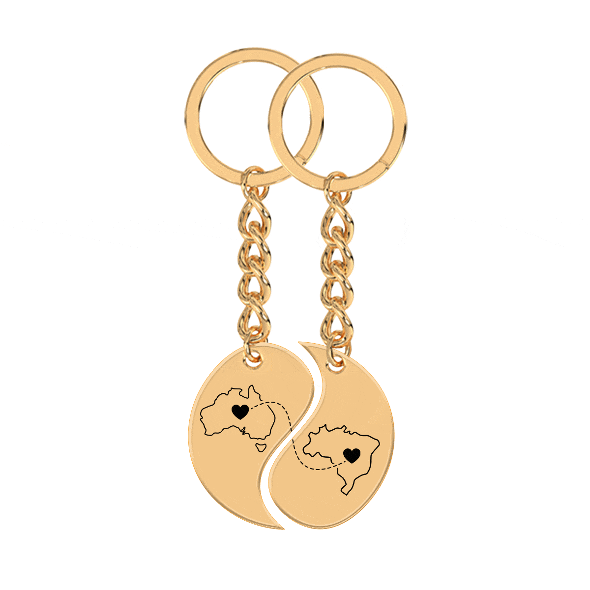 Heart Between Countries Yin/Yang Engraved Keychain (2 Keychains)
