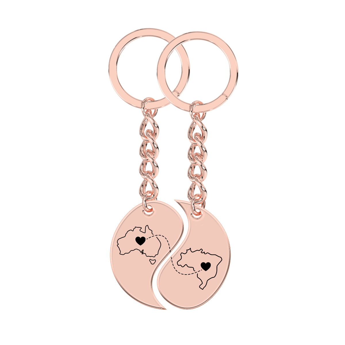 Heart Between Countries Yin/Yang Engraved Keychain (2 Keychains)