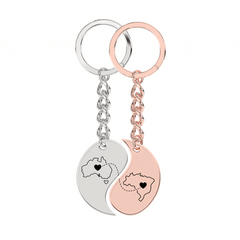 Heart Between Countries Yin/Yang Engraved Keychain (2 Keychains)